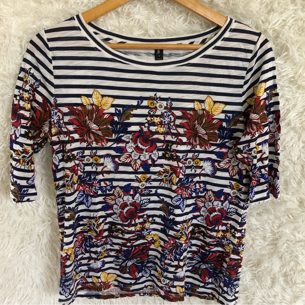 J crew stripes floral 3/4 sleeves cotton Sz small